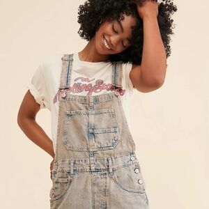 We The Free Light Wash Denim Jean Shorts Overalls